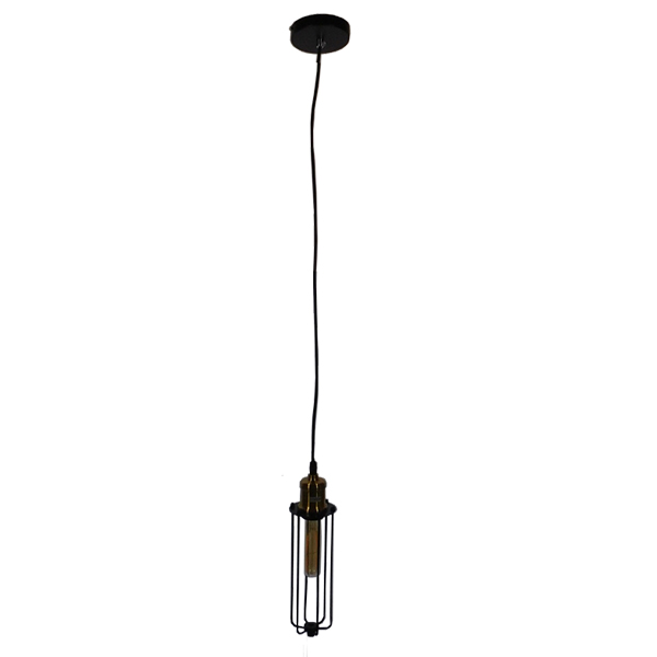 GloboStar® KLECE 01057 Vintage Industrial Κρεμαστό Φωτιστικό Οροφής Μονόφωτο Μαύρο Μεταλλικό Πλέγμα Φ7 x Y35cm
