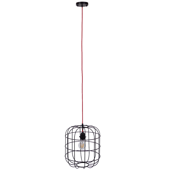 GloboStar® PARROT 01099 Μοντέρνο Industrial Κρεμαστό Φωτιστικό Οροφής Μονόφωτο Μαύρο Μεταλλικό Πλέγμα Φ30 x Y35cm
