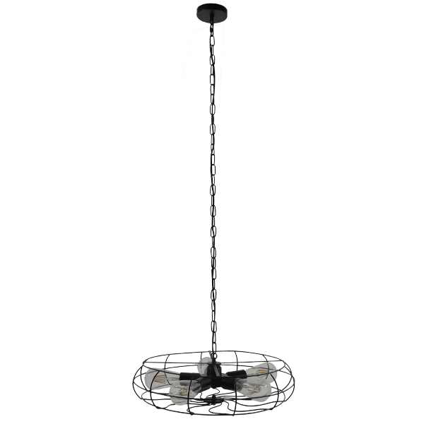 GloboStar® HELIX 01164 Vintage Industrial Κρεμαστό Φωτιστικό Οροφής Πολύφωτο Μαύρο Μεταλλικό Πλέγμα Φ46 x Y13cm