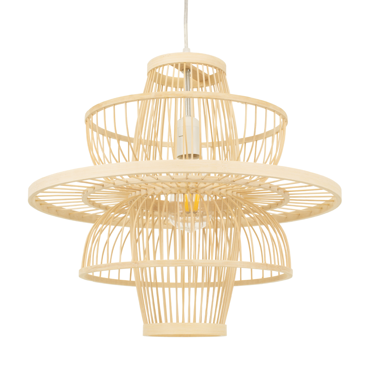 GloboStar®-BALI-00861-Vintage-Κρεμαστό-Φωτιστικό-Οροφής-Μονόφωτο-1-x-E27-Μπεζ-Ξύλινο-Bamboo-Φ45-x-Y42.5cm-1