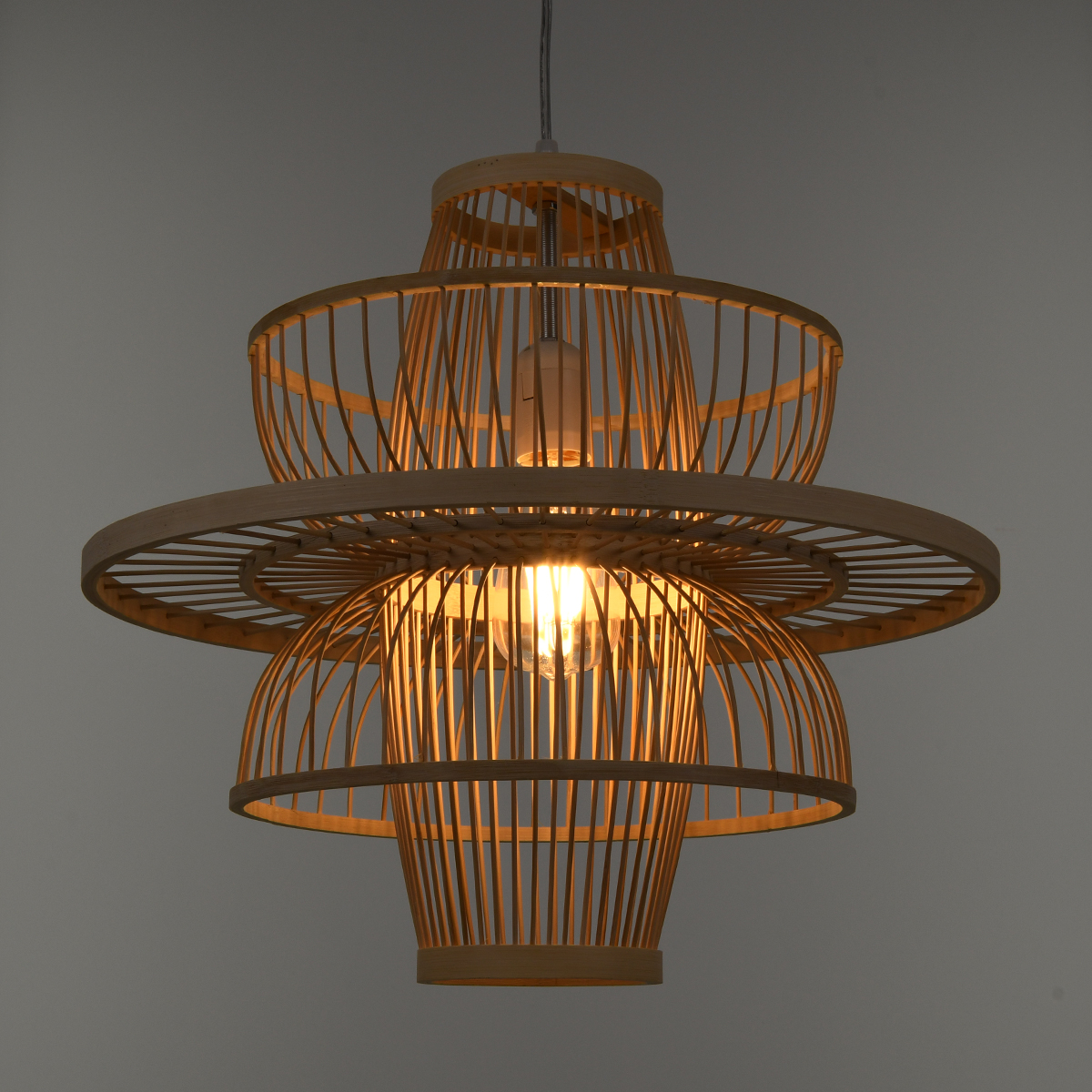 GloboStar®-BALI-00861-Vintage-Κρεμαστό-Φωτιστικό-Οροφής-Μονόφωτο-1-x-E27-Μπεζ-Ξύλινο-Bamboo-Φ45-x-Y42.5cm-2