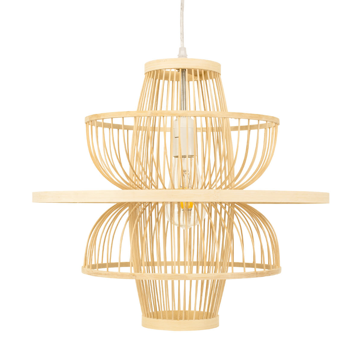 GloboStar®-BALI-00861-Vintage-Κρεμαστό-Φωτιστικό-Οροφής-Μονόφωτο-1-x-E27-Μπεζ-Ξύλινο-Bamboo-Φ45-x-Y42.5cm-4