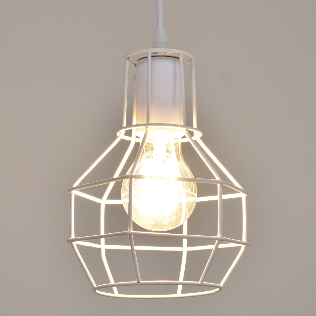 GloboStar®-CAGE-00867-Vintage-Industrial-Κρεμαστό-Φωτιστικό-Οροφής-Μονόφωτο-1-x-E27-Λευκό-Μεταλλικό-Πλέγμα-Φ15-x-Y22cm-2