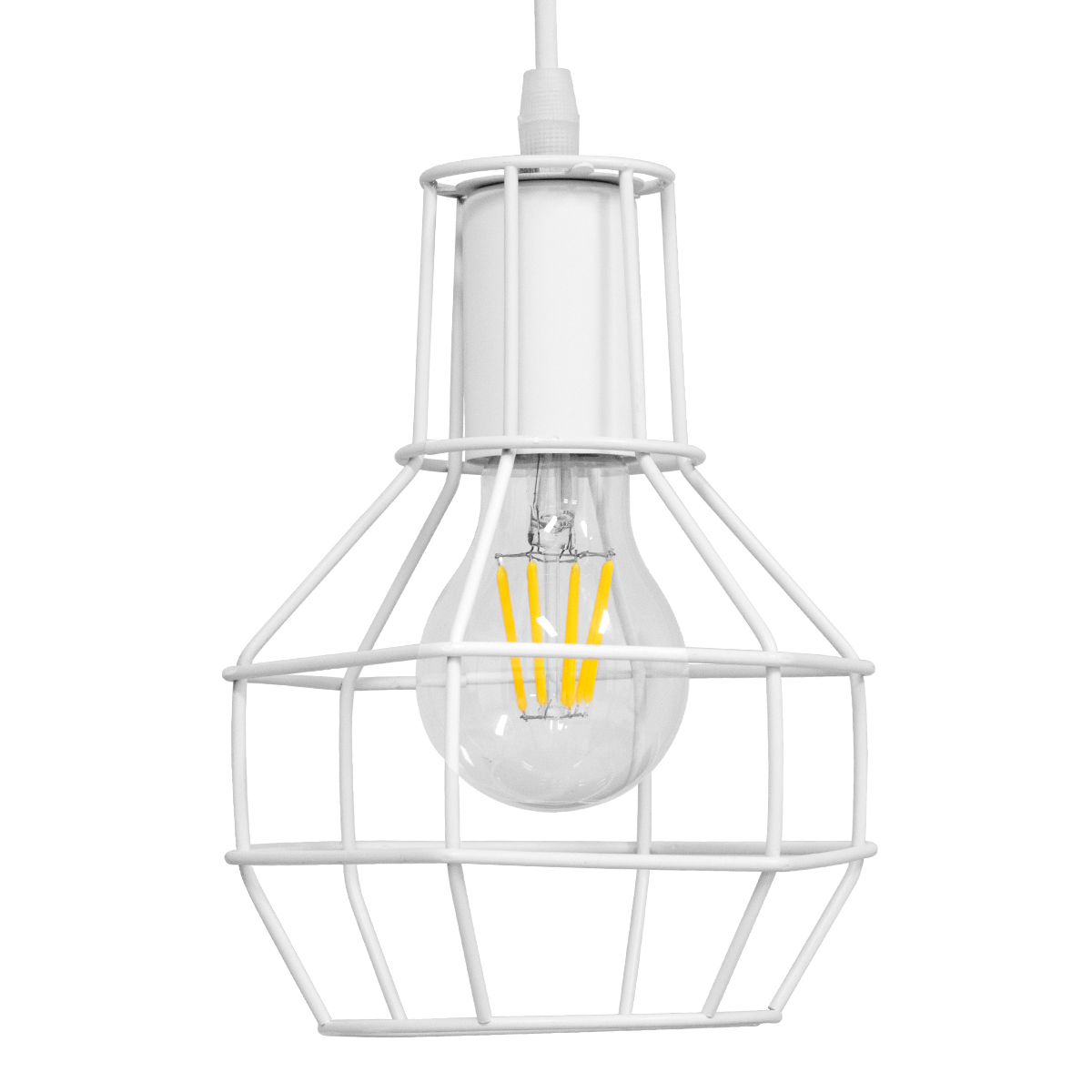 GloboStar®-CAGE-00867-Vintage-Industrial-Κρεμαστό-Φωτιστικό-Οροφής-Μονόφωτο-1-x-E27-Λευκό-Μεταλλικό-Πλέγμα-Φ15-x-Y22cm-4