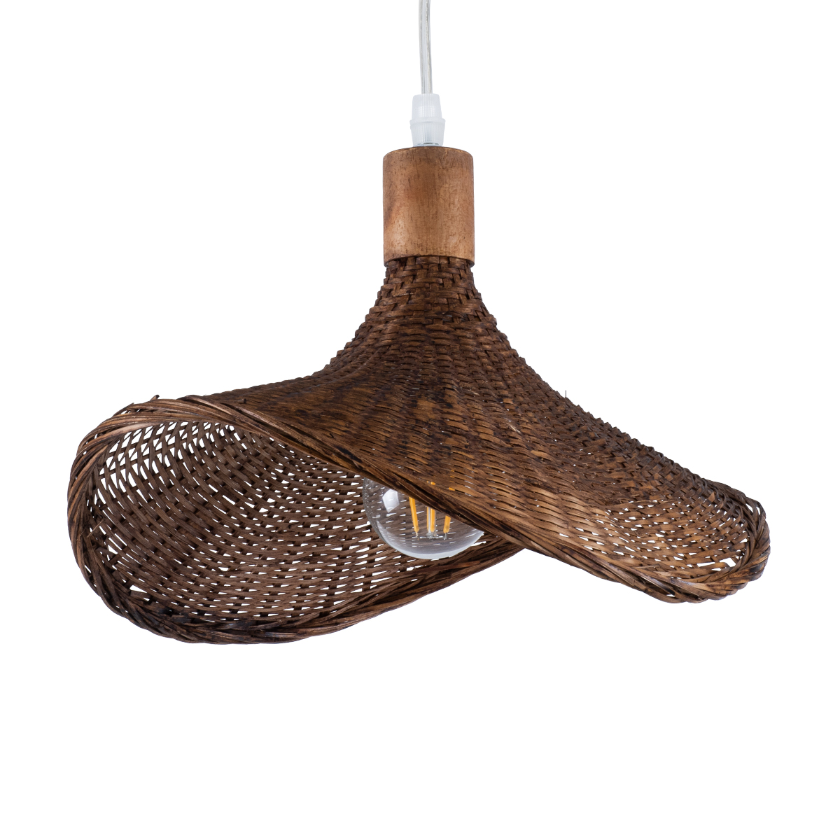 GloboStar®-CUBA-01716-Vintage-Κρεμαστό-Φωτιστικό-Οροφής-Μονόφωτο-1-x-E27-Καφέ-Ξύλινο-Bamboo-Φ33-x-Y25cm-1
