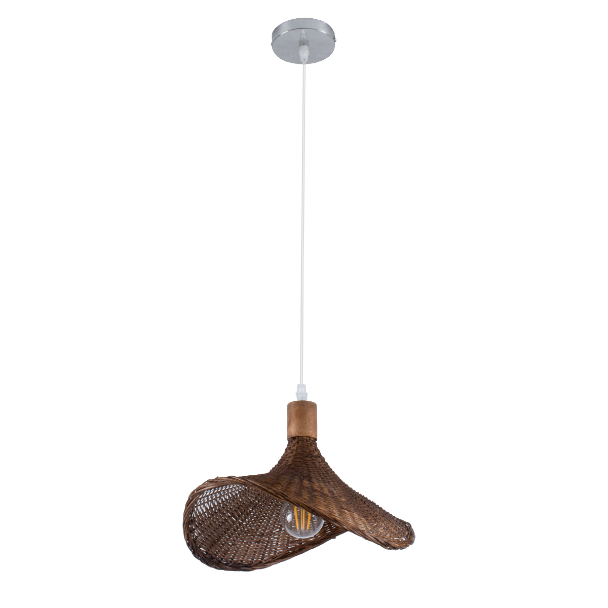 GloboStar®-CUBA-01716-Vintage-Κρεμαστό-Φωτιστικό-Οροφής-Μονόφωτο-1-x-E27-Καφέ-Ξύλινο-Bamboo-Φ33-x-Y25cm-3