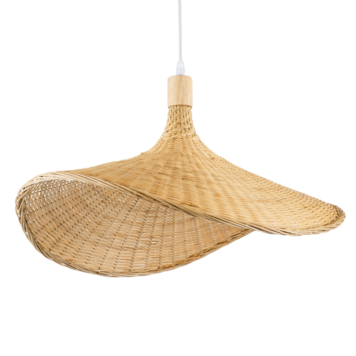 GloboStar® CUBA 01719 Vintage Κρεμαστό Φωτιστικό Οροφής Μονόφωτο 1 x E27 Μπεζ Ξύλινο Bamboo Φ53 x Y30cm
