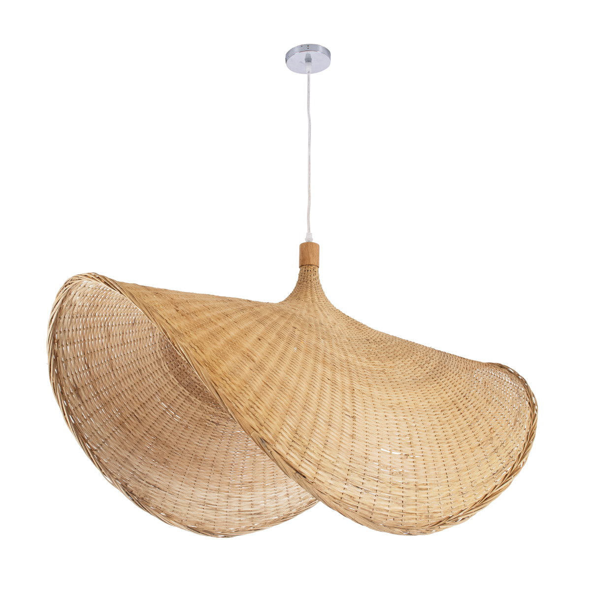 GloboStar®-CUBA-01769-Μοντέρνο-Κρεμαστό-Φωτιστικό-Οροφής-Μονόφωτο-1-x-E27-Μπεζ-Bamboo-Πλέγμα-Φ100-x-Υ55cm-3