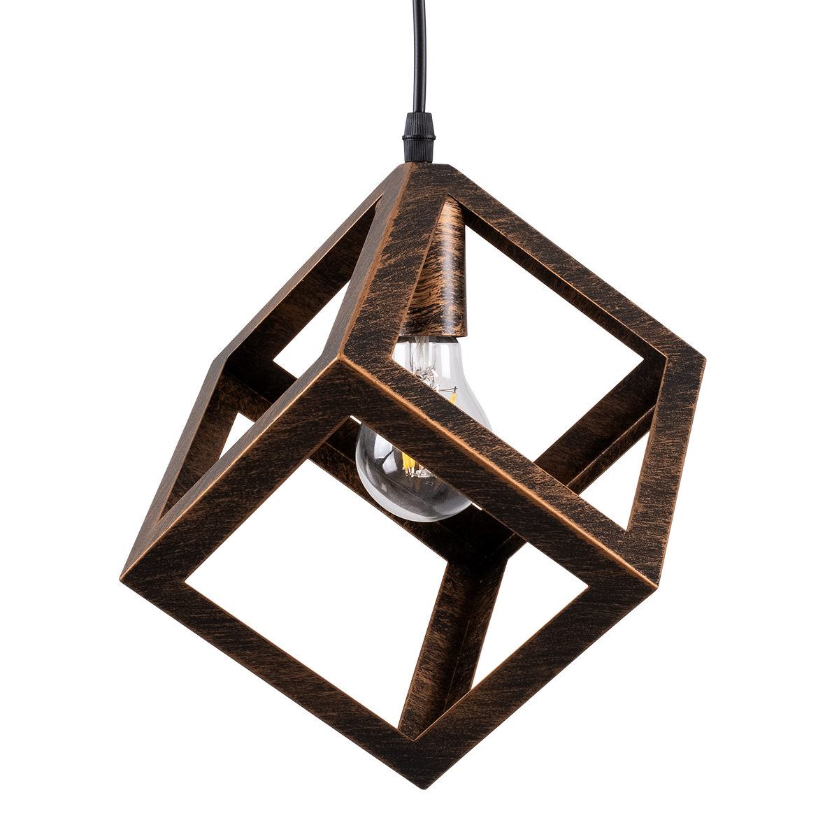 GloboStar®-CUBE-00793-Μοντέρνο-Κρεμαστό-Φωτιστικό-Οροφής-Μονόφωτο-1-x-E27-Καφέ-Σκουριά-Μεταλλικό-Πλέγμα-Μ25-x-Π25-x-Υ25cm-1