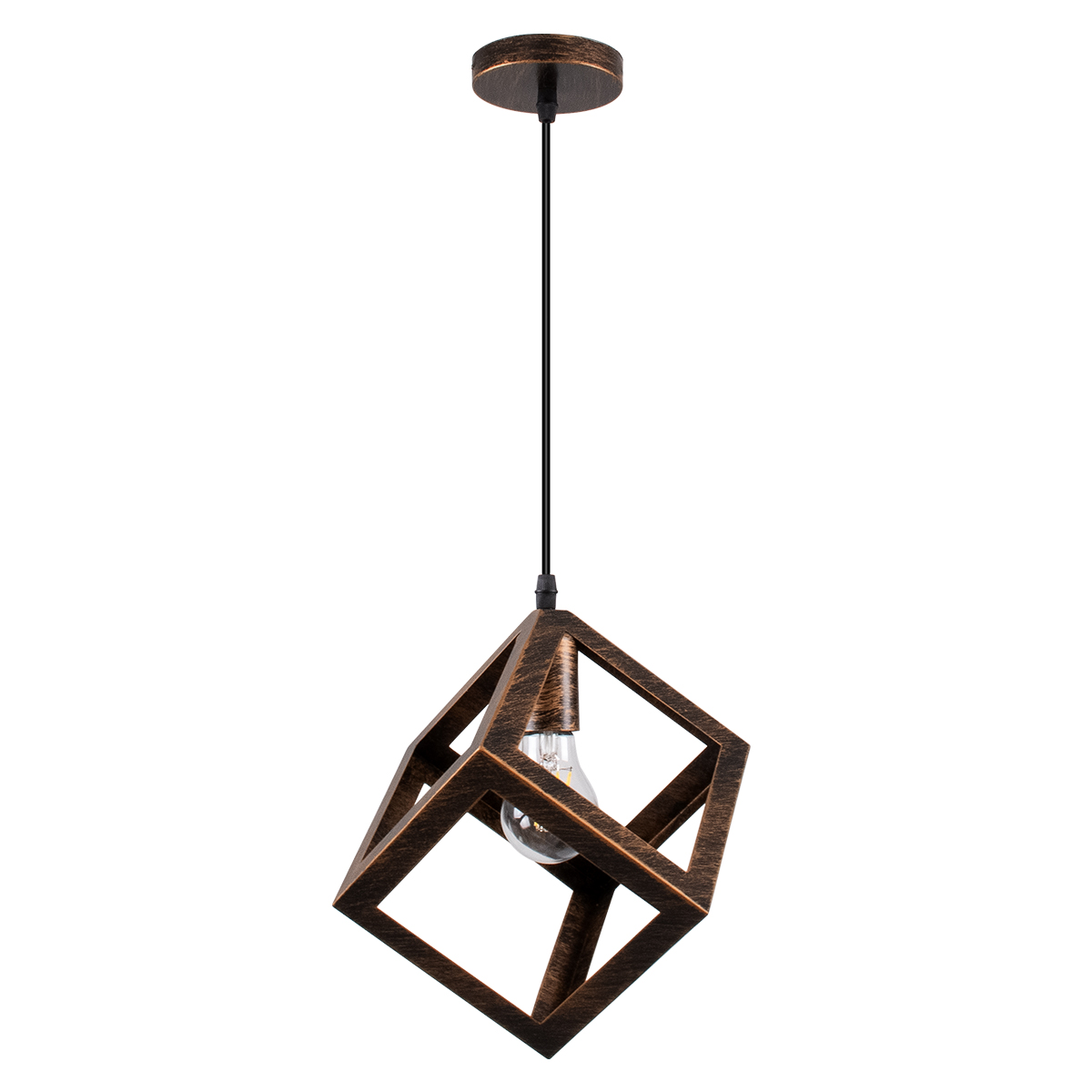 GloboStar®-CUBE-00793-Μοντέρνο-Κρεμαστό-Φωτιστικό-Οροφής-Μονόφωτο-1-x-E27-Καφέ-Σκουριά-Μεταλλικό-Πλέγμα-Μ25-x-Π25-x-Υ25cm-2