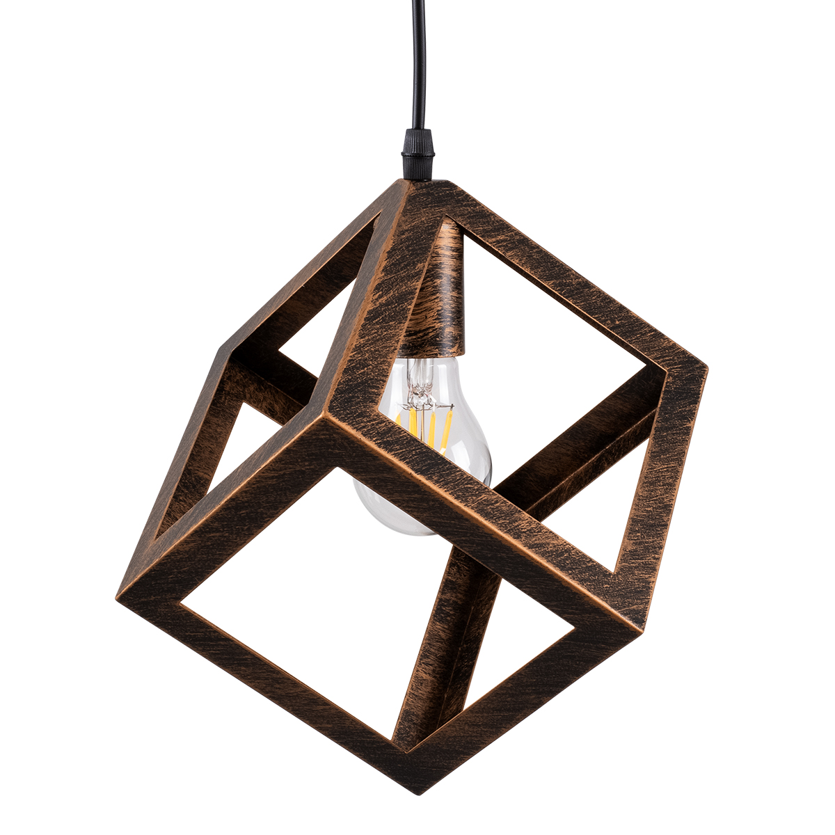 GloboStar®-CUBE-00793-Μοντέρνο-Κρεμαστό-Φωτιστικό-Οροφής-Μονόφωτο-1-x-E27-Καφέ-Σκουριά-Μεταλλικό-Πλέγμα-Μ25-x-Π25-x-Υ25cm-3