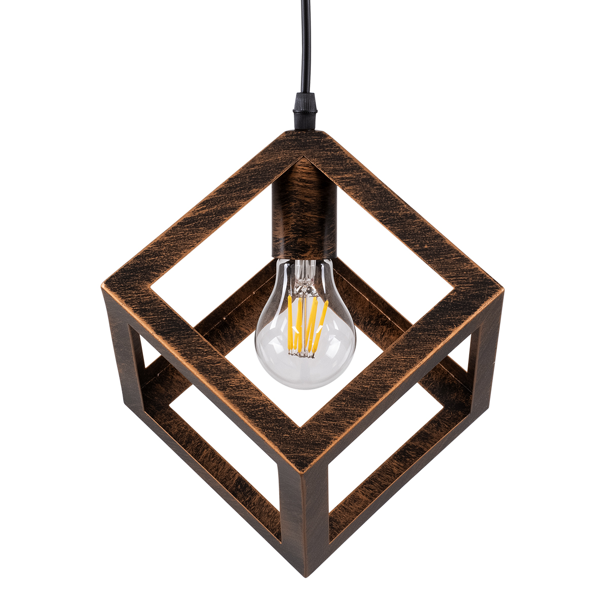 GloboStar®-CUBE-00793-Μοντέρνο-Κρεμαστό-Φωτιστικό-Οροφής-Μονόφωτο-1-x-E27-Καφέ-Σκουριά-Μεταλλικό-Πλέγμα-Μ25-x-Π25-x-Υ25cm-4