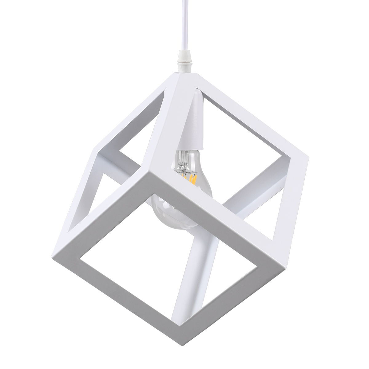 GloboStar®-CUBE-00802-Μοντέρνο-Κρεμαστό-Φωτιστικό-Οροφής-Μονόφωτο-1-x-E27-Λευκό-Μεταλλικό-Πλέγμα-Μ25-x-Π25-x-Υ25cm-1