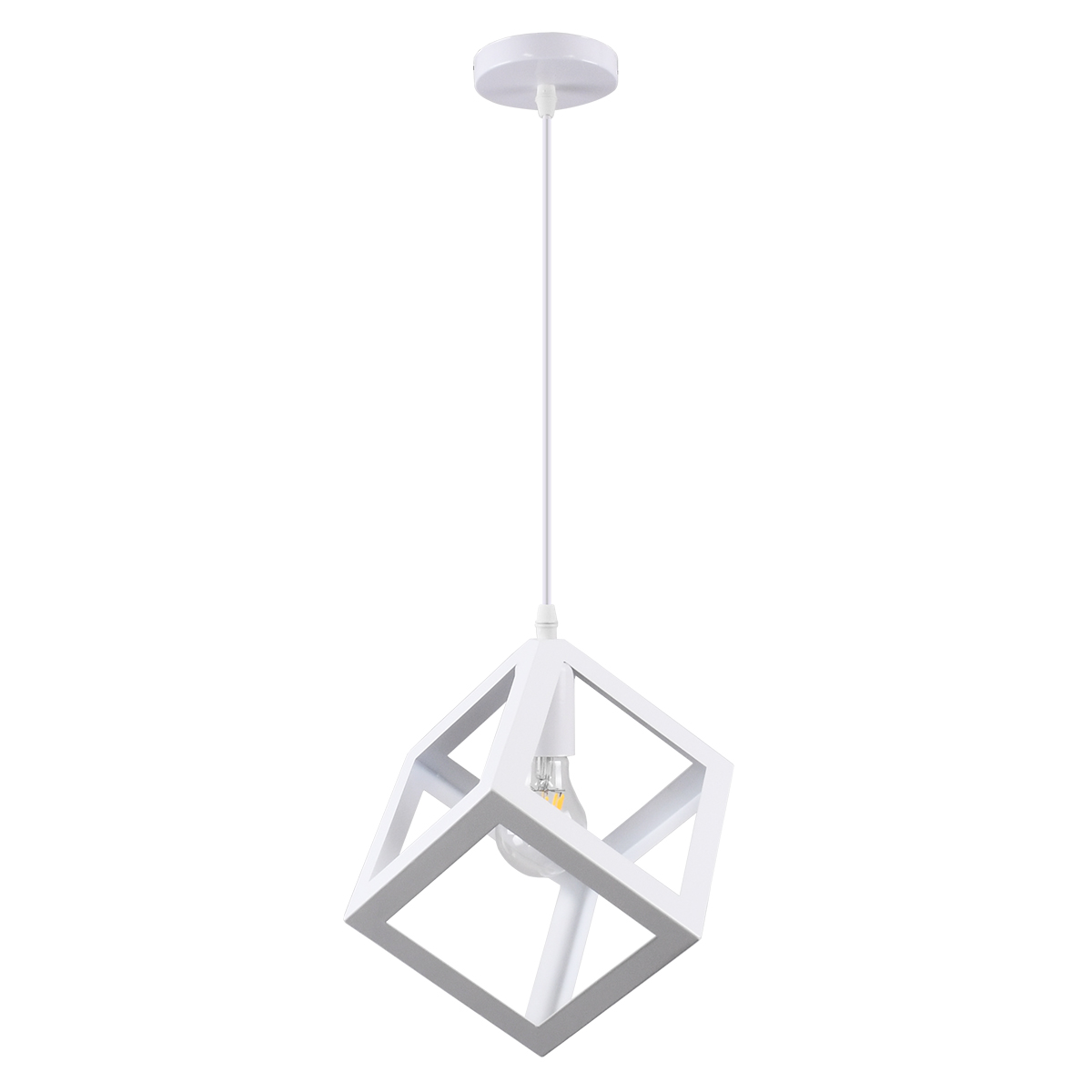 GloboStar®-CUBE-00802-Μοντέρνο-Κρεμαστό-Φωτιστικό-Οροφής-Μονόφωτο-1-x-E27-Λευκό-Μεταλλικό-Πλέγμα-Μ25-x-Π25-x-Υ25cm-2