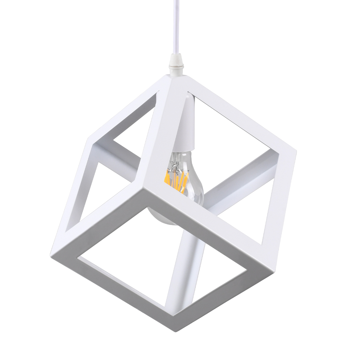 GloboStar®-CUBE-00802-Μοντέρνο-Κρεμαστό-Φωτιστικό-Οροφής-Μονόφωτο-1-x-E27-Λευκό-Μεταλλικό-Πλέγμα-Μ25-x-Π25-x-Υ25cm-3
