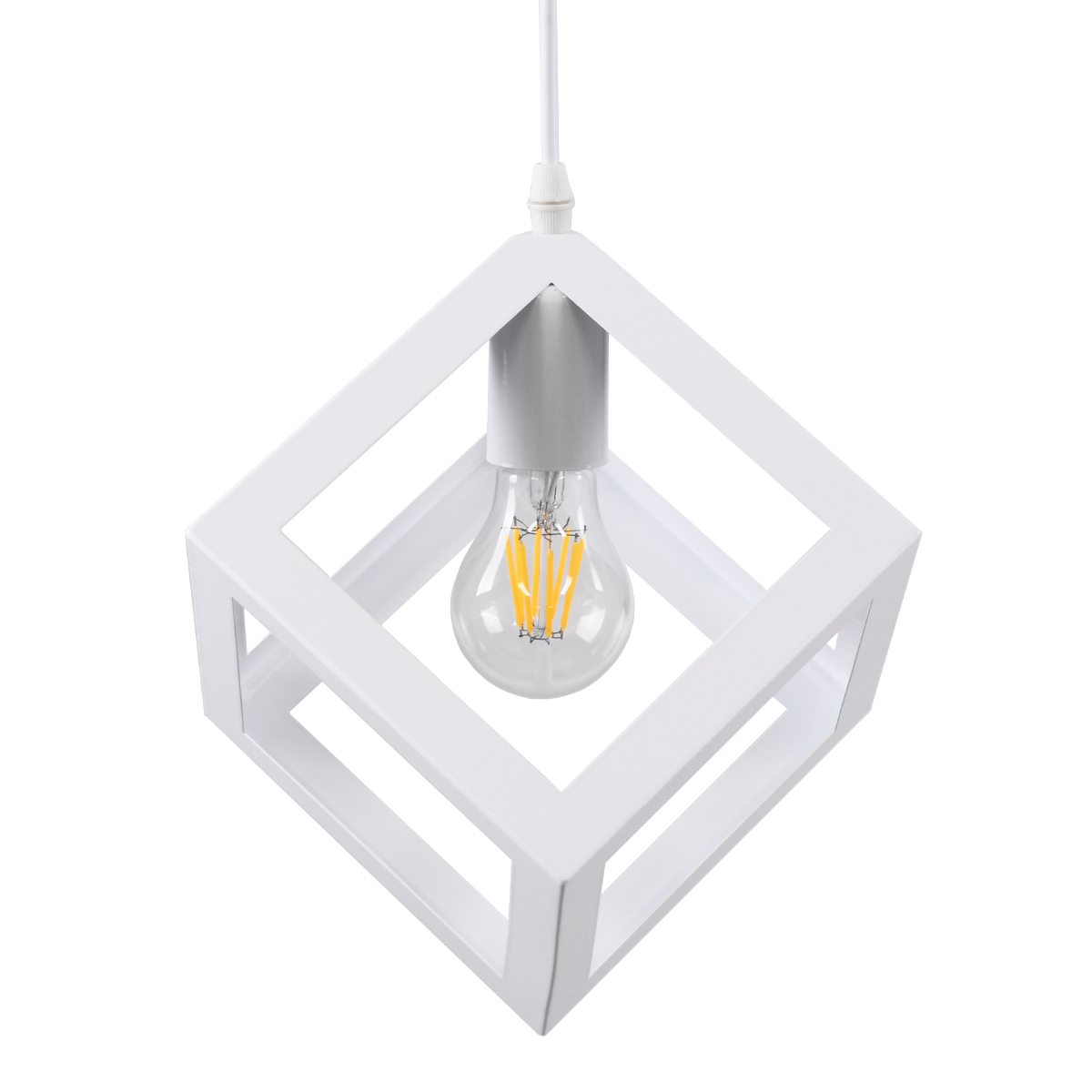 GloboStar®-CUBE-00802-Μοντέρνο-Κρεμαστό-Φωτιστικό-Οροφής-Μονόφωτο-1-x-E27-Λευκό-Μεταλλικό-Πλέγμα-Μ25-x-Π25-x-Υ25cm-4