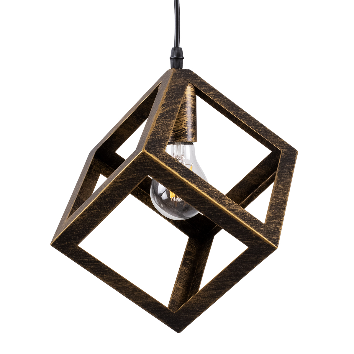 GloboStar®-CUBE-00803-Μοντέρνο-Κρεμαστό-Φωτιστικό-Οροφής-Μονόφωτο-1-x-E27-Χρυσό-Σκουριά-Μεταλλικό-Πλέγμα-Μ25-x-Π25-x-Υ25cm-1