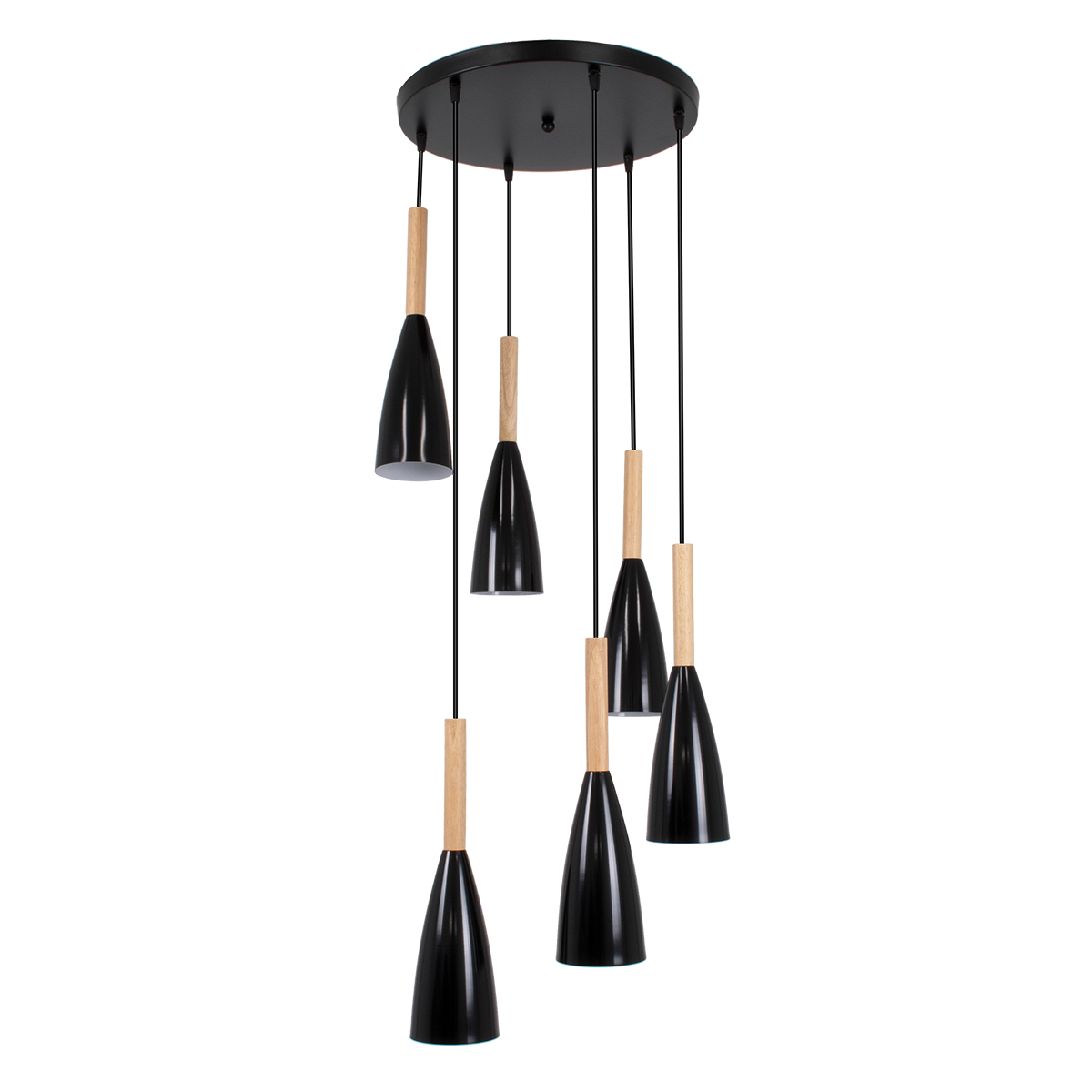 GloboStar®-DILLON-00628-Μοντέρνο-Κρεμαστό-Φωτιστικό-Οροφής-Πολύφωτο-6-x-E27-Μαύρο-Μεταλλικό-Καμπάνα-Φ52-x-Υ130cm-1