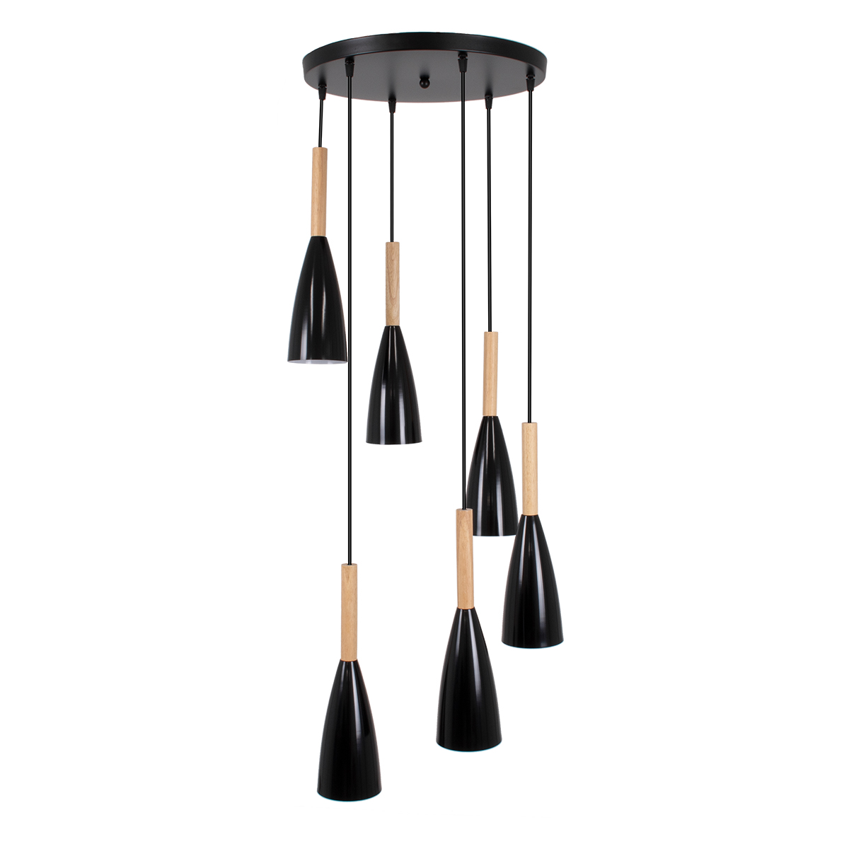 GloboStar®-DILLON-00628-Μοντέρνο-Κρεμαστό-Φωτιστικό-Οροφής-Πολύφωτο-6-x-E27-Μαύρο-Μεταλλικό-Καμπάνα-Φ52-x-Υ130cm-2