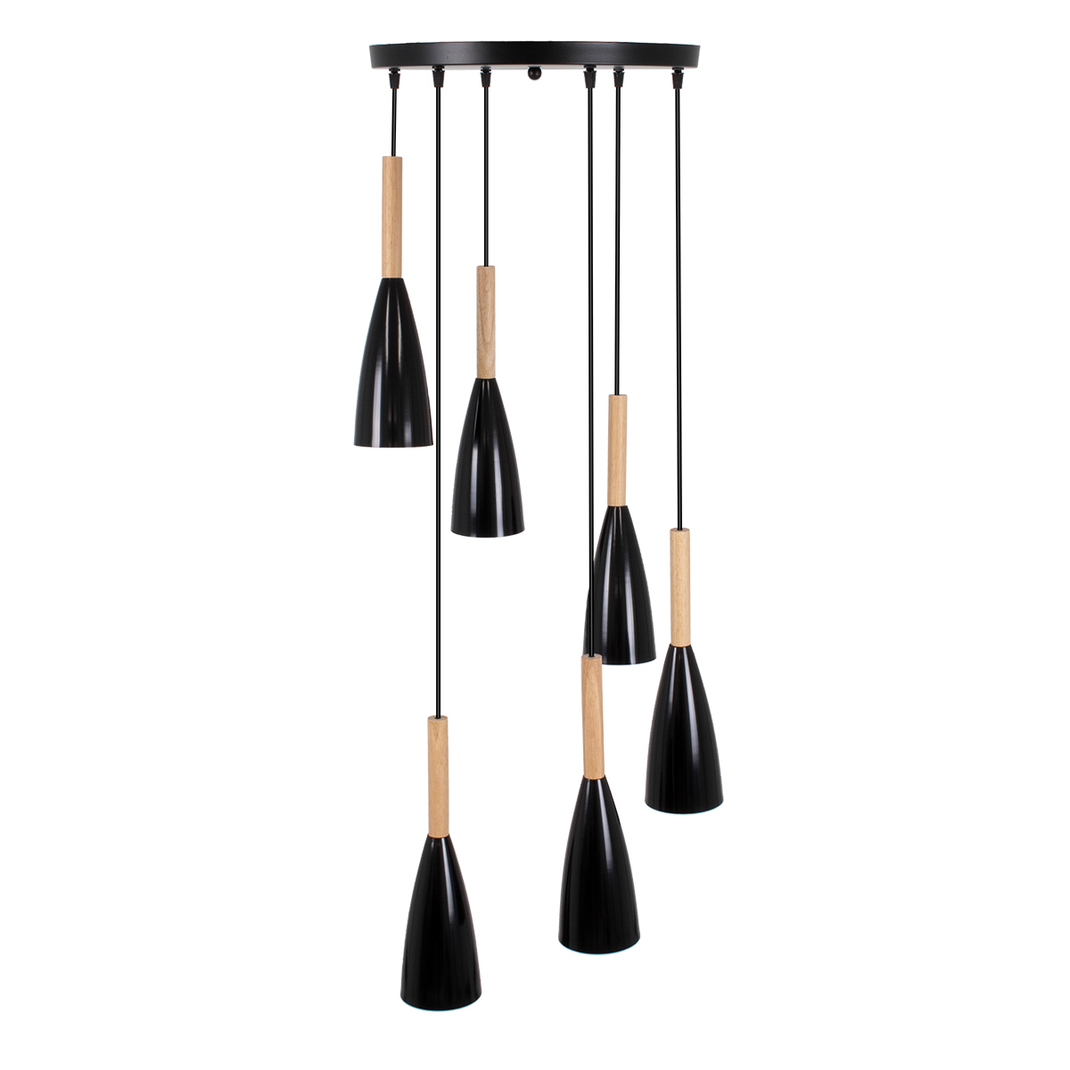 GloboStar®-DILLON-00628-Μοντέρνο-Κρεμαστό-Φωτιστικό-Οροφής-Πολύφωτο-6-x-E27-Μαύρο-Μεταλλικό-Καμπάνα-Φ52-x-Υ130cm-3