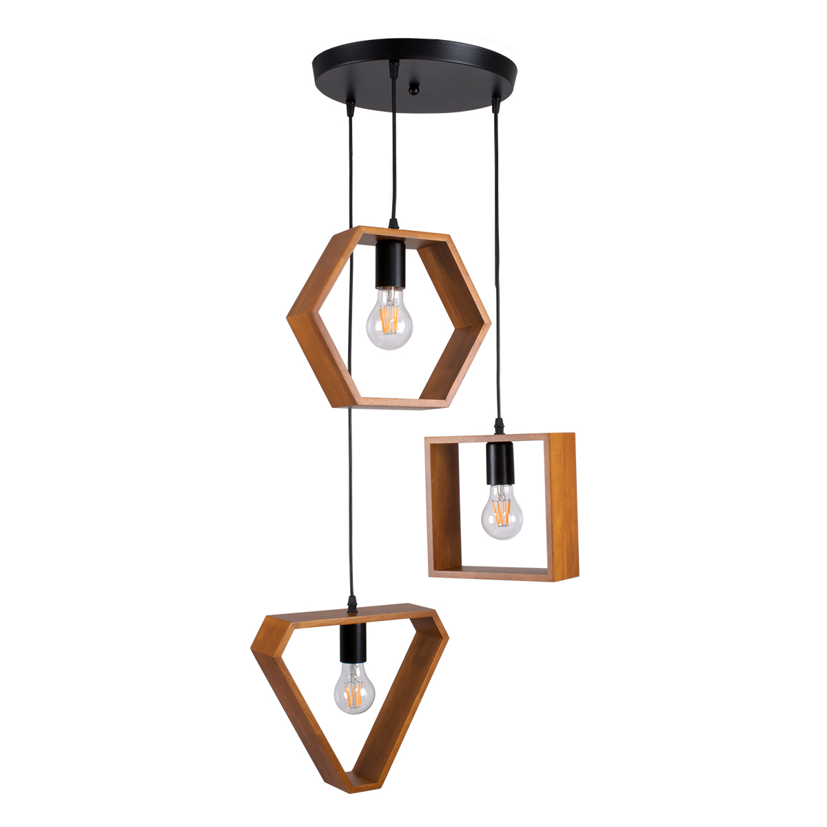 GloboStar® ELISE 00685 Μοντέρνο Κρεμαστό Φωτιστικό Οροφής Τρίφωτο 3 x E27 Σκούρο Καφέ Μεταλλικό Ξύλινο Δρυς Ράγα Φ55 x Υ130cm