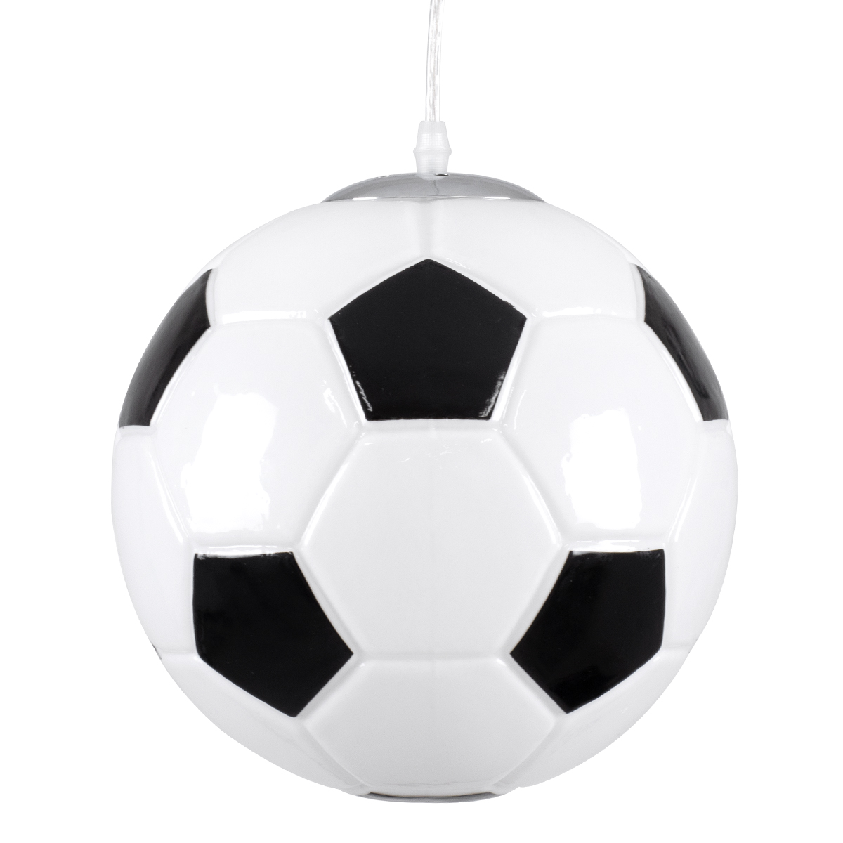 GloboStar®-FOOTBALL-00647-Μοντέρνο-Κρεμαστό-Παιδικό-Φωτιστικό-Οροφής-Μονόφωτο-1-x-E27-Μαύρο-Λευκό-Γυάλινο-Φ25-x-Υ25cm-1