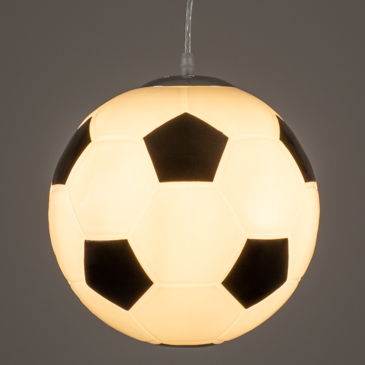 GloboStar®-FOOTBALL-00647-Μοντέρνο-Κρεμαστό-Παιδικό-Φωτιστικό-Οροφής-Μονόφωτο-1-x-E27-Μαύρο-Λευκό-Γυάλινο-Φ25-x-Υ25cm-2