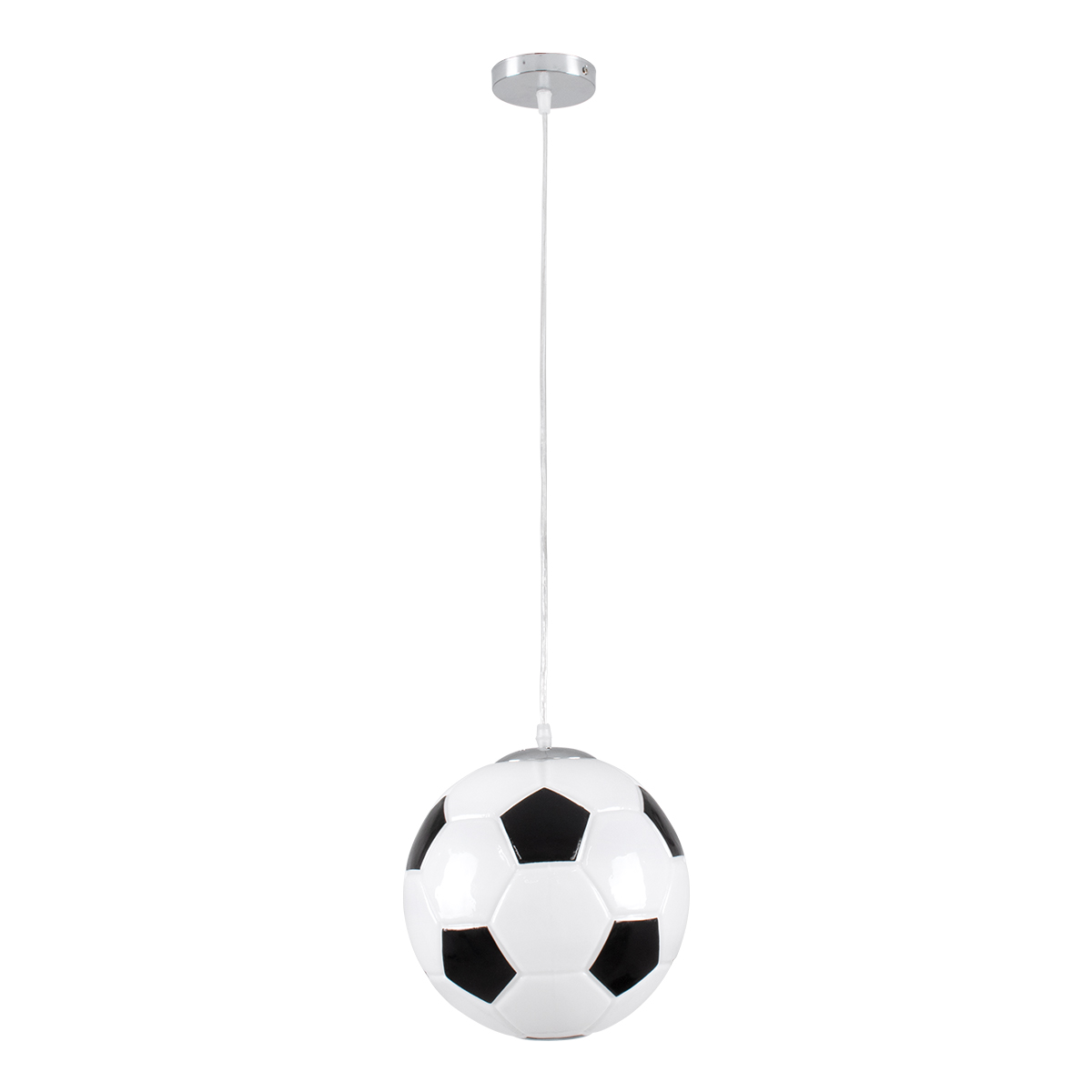 GloboStar®-FOOTBALL-00647-Μοντέρνο-Κρεμαστό-Παιδικό-Φωτιστικό-Οροφής-Μονόφωτο-1-x-E27-Μαύρο-Λευκό-Γυάλινο-Φ25-x-Υ25cm-3