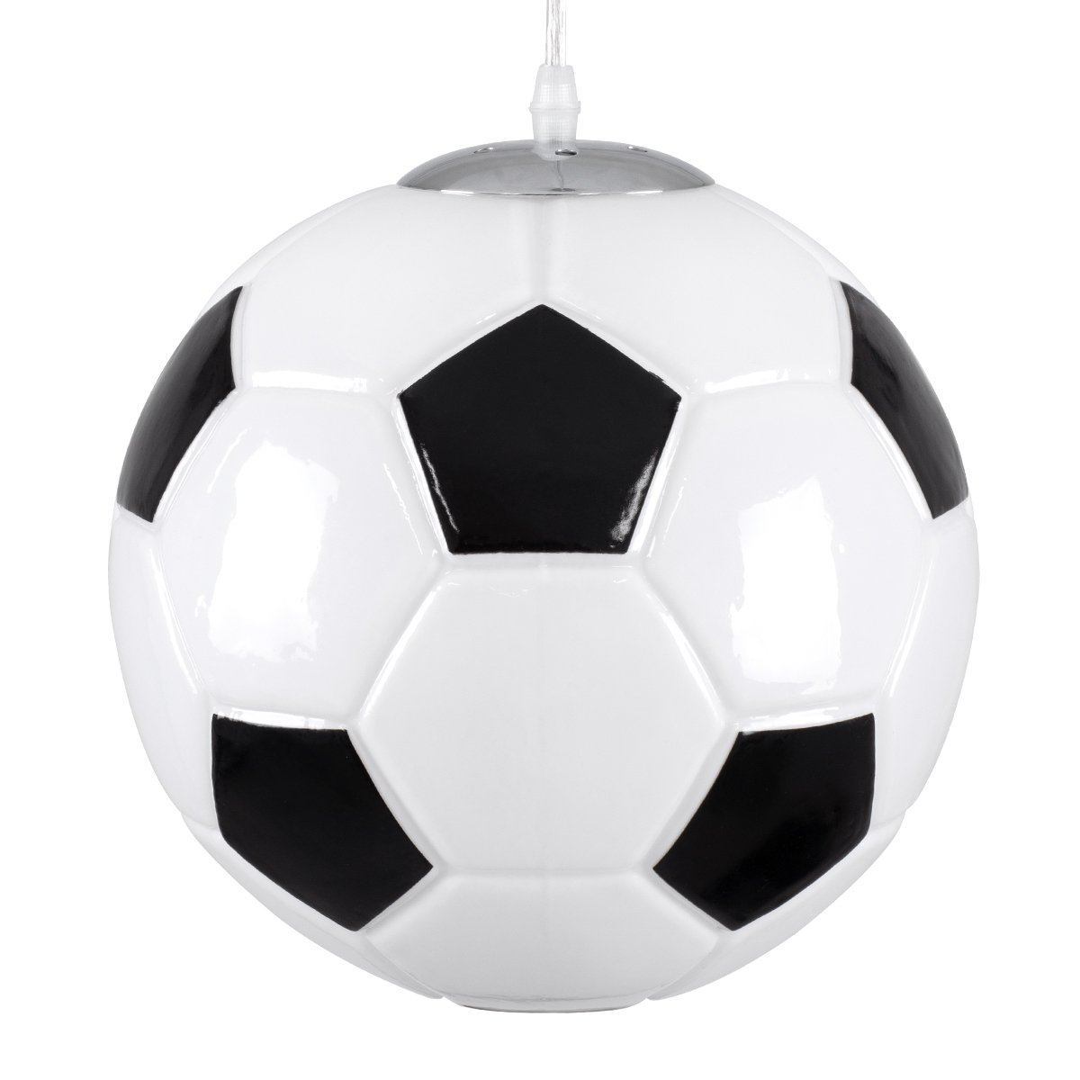 GloboStar®-FOOTBALL-00647-Μοντέρνο-Κρεμαστό-Παιδικό-Φωτιστικό-Οροφής-Μονόφωτο-1-x-E27-Μαύρο-Λευκό-Γυάλινο-Φ25-x-Υ25cm-4