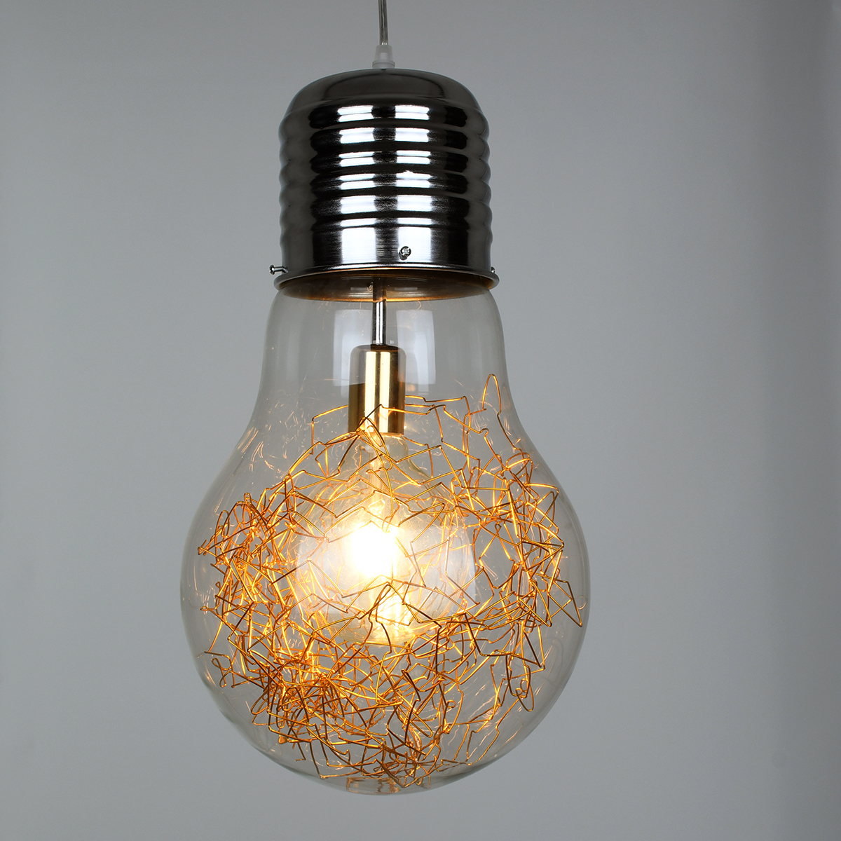 GloboStar®-LAMP-00808-Μοντέρνο-Κρεμαστό-Φωτιστικό-Οροφής-Μονόφωτο-1-x-E27-Ασημί-Νίκελ-Βάση-και-Χρυσό-Ντουί-Μεταλλικό-Διάφανο-Γυαλί-Φ30-x-Υ52cm-2