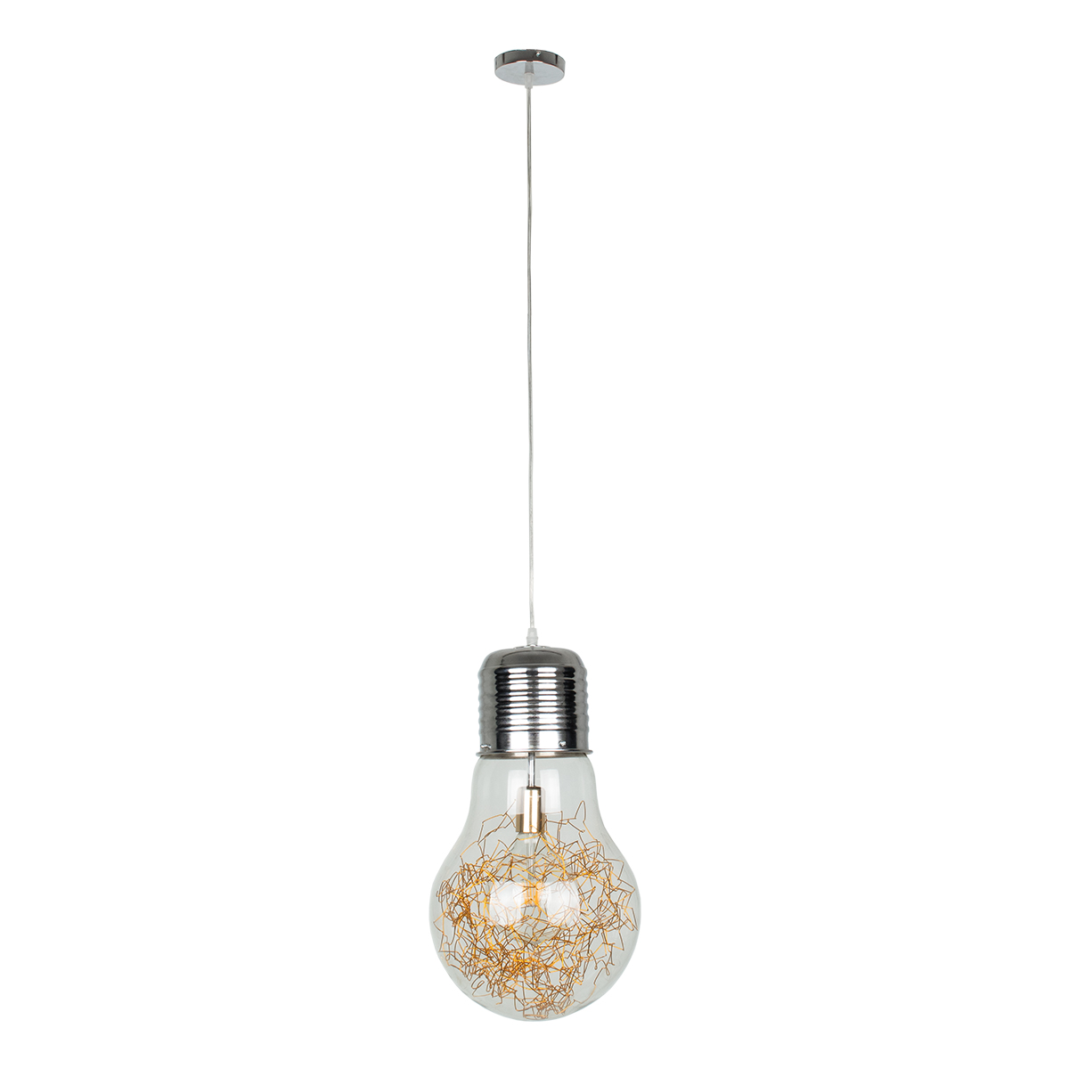 GloboStar®-LAMP-00808-Μοντέρνο-Κρεμαστό-Φωτιστικό-Οροφής-Μονόφωτο-1-x-E27-Ασημί-Νίκελ-Βάση-και-Χρυσό-Ντουί-Μεταλλικό-Διάφανο-Γυαλί-Φ30-x-Υ52cm-3