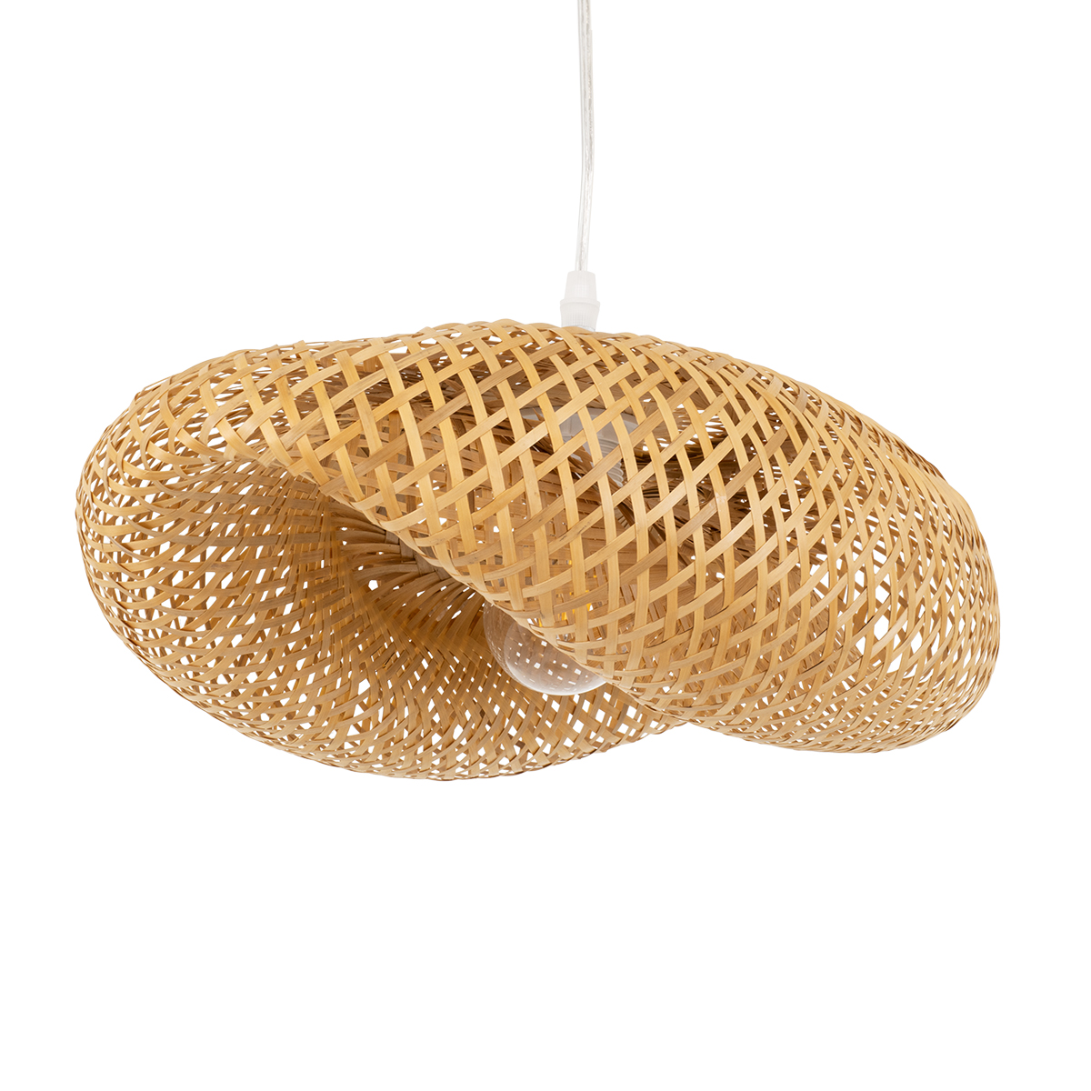 GloboStar® MEXICO 00718 Vintage Κρεμαστό Φωτιστικό Οροφής Μονόφωτο 1 x E27 Μπεζ Ξύλινο Bamboo Μ40 x Π30 x Y18cm