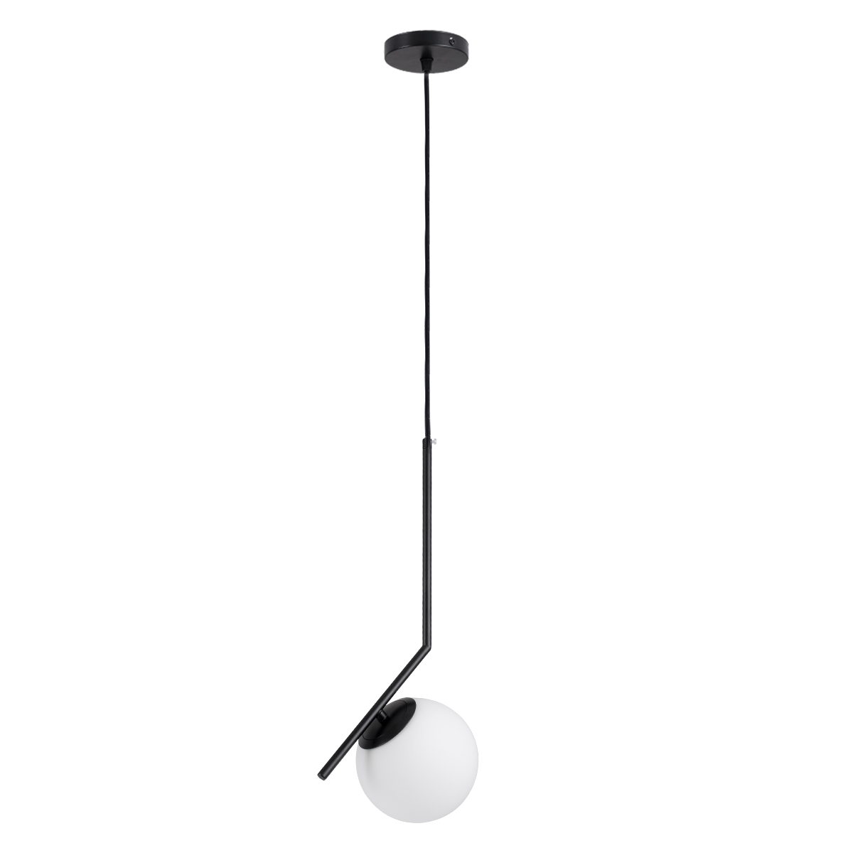 GloboStar®-MONROE-00959-Μοντέρνο-Κρεμαστό-Φωτιστικό-Οροφής-Μονόφωτο-1-x-E27-Μαύρο-Λευκό-Μεταλλικό-Μπάλα-Φ15-x-Υ49cm-3