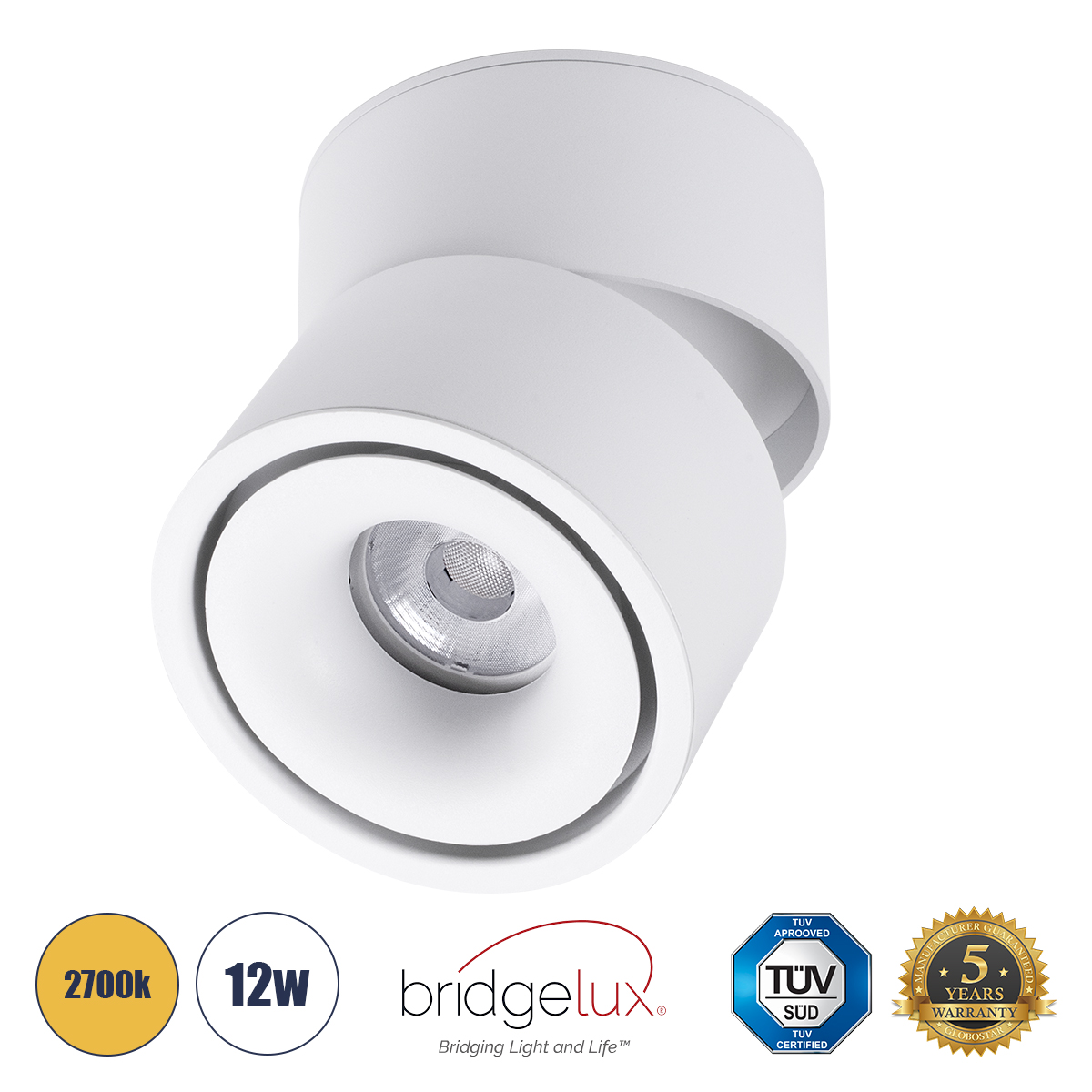 GloboStar®-OMEGA-S-60299-Επιφανειακό-LED-Spot-Downlight-Φ10cm-12W-1500lm-36°-AC-220-240V-IP20-Φ10-x-Υ10.5cm-Στρόγγυλο-Λευκό-Θερμό-Λευκό-2700K-Bridgelux-COB-5-Years-Warranty-1