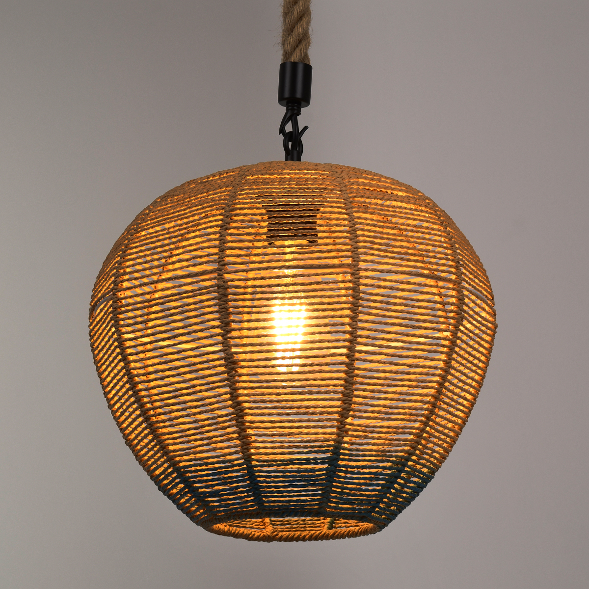 GloboStar®-SIMON-00726-Vintage-Κρεμαστό-Φωτιστικό-Οροφής-Μονόφωτο-1-x-E27-Μπεζ-Μπλε-Καμπάνα-με-Σχοινί-Φ30-x-Υ30cm-2