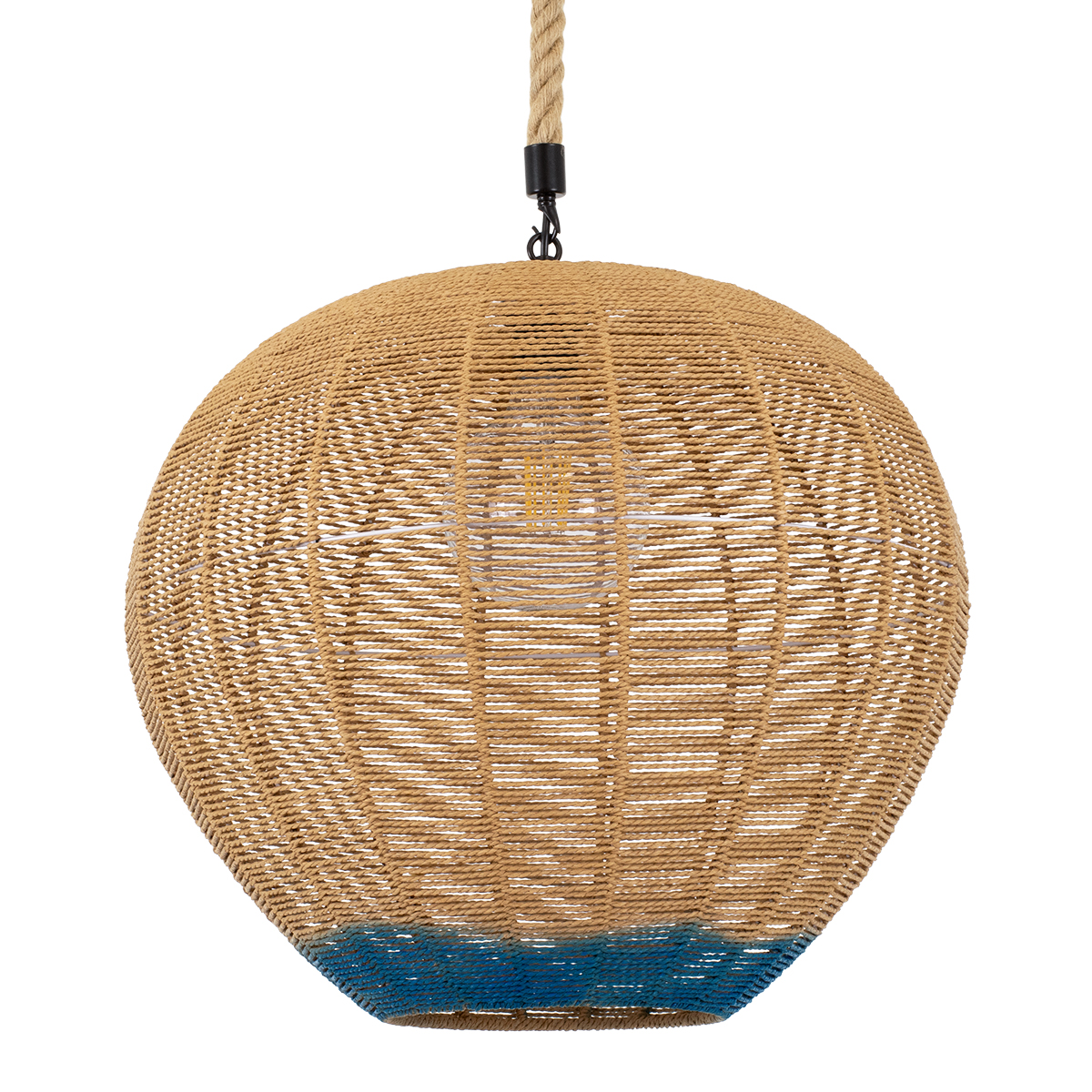 GloboStar®-SIMON-00727-Vintage-Κρεμαστό-Φωτιστικό-Οροφής-Μονόφωτο-1-x-E27-Μπεζ-Μπλε-Καμπάνα-με-Σχοινί-Φ50-x-Υ47cm-1