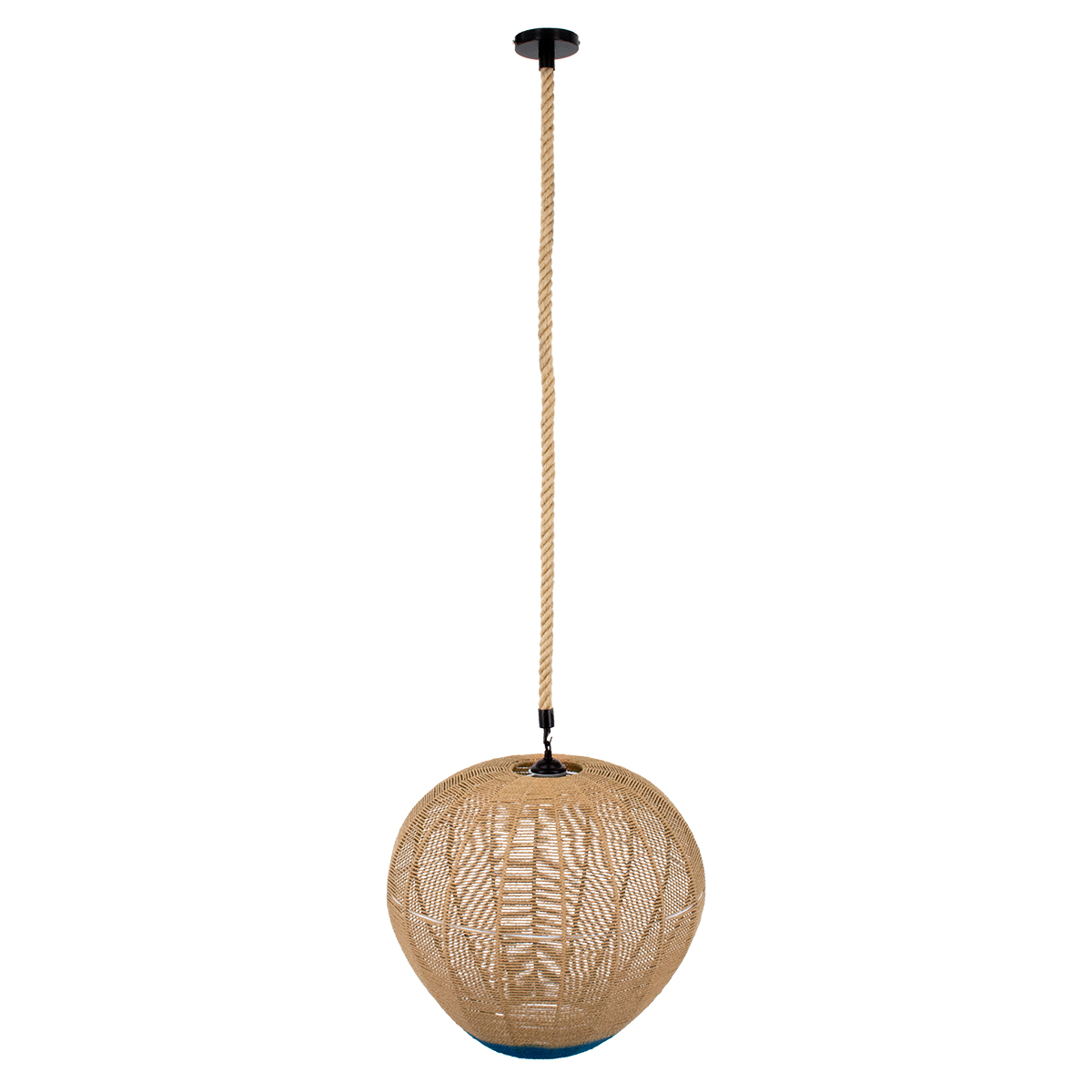 GloboStar®-SIMON-00727-Vintage-Κρεμαστό-Φωτιστικό-Οροφής-Μονόφωτο-1-x-E27-Μπεζ-Μπλε-Καμπάνα-με-Σχοινί-Φ50-x-Υ47cm-4