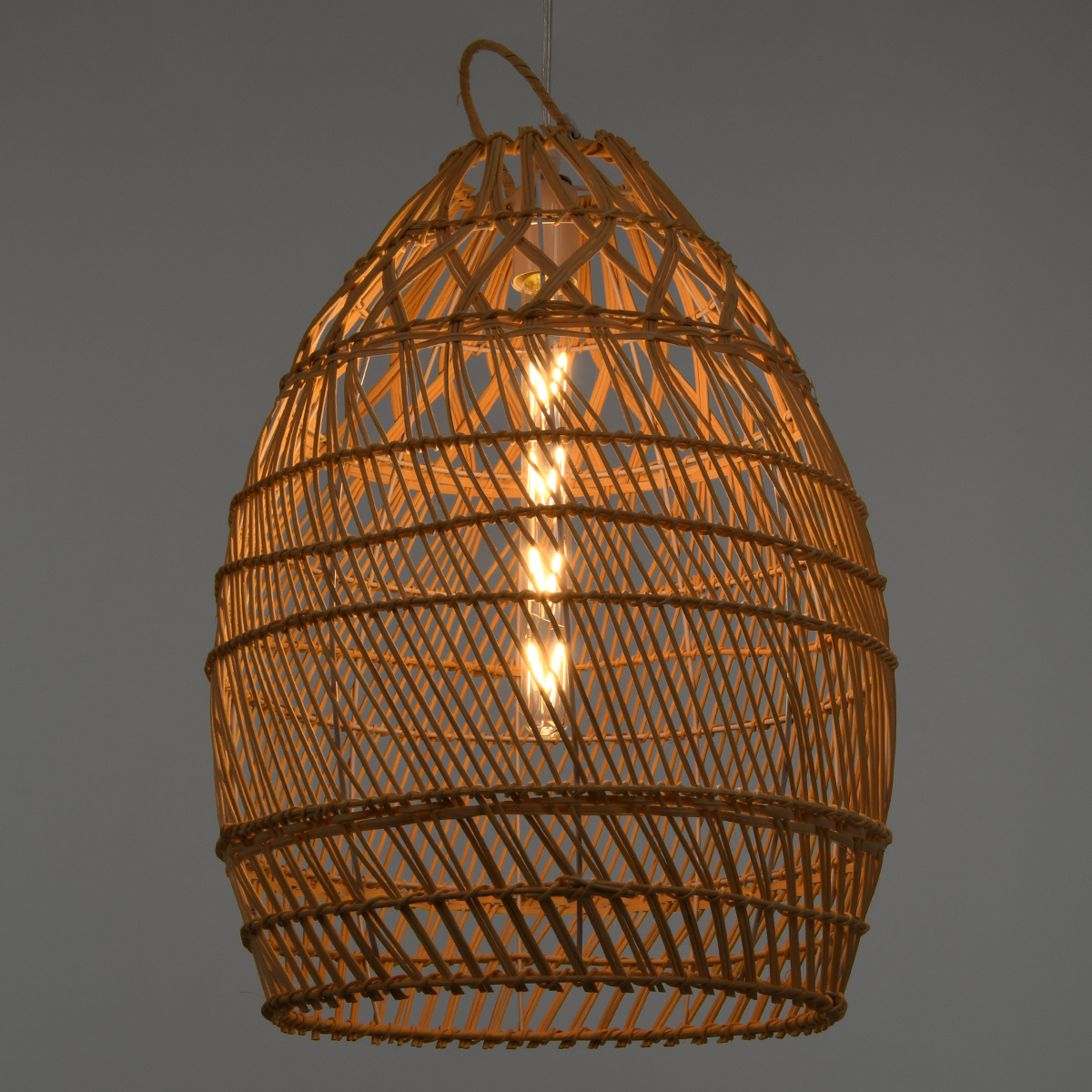GloboStar®-TAHITI-00710-Vintage-Κρεμαστό-Φωτιστικό-Οροφής-Μονόφωτο-1-x-E27-Μπεζ-Ξύλινο-Bamboo-Φ38-x-Y50cm-2