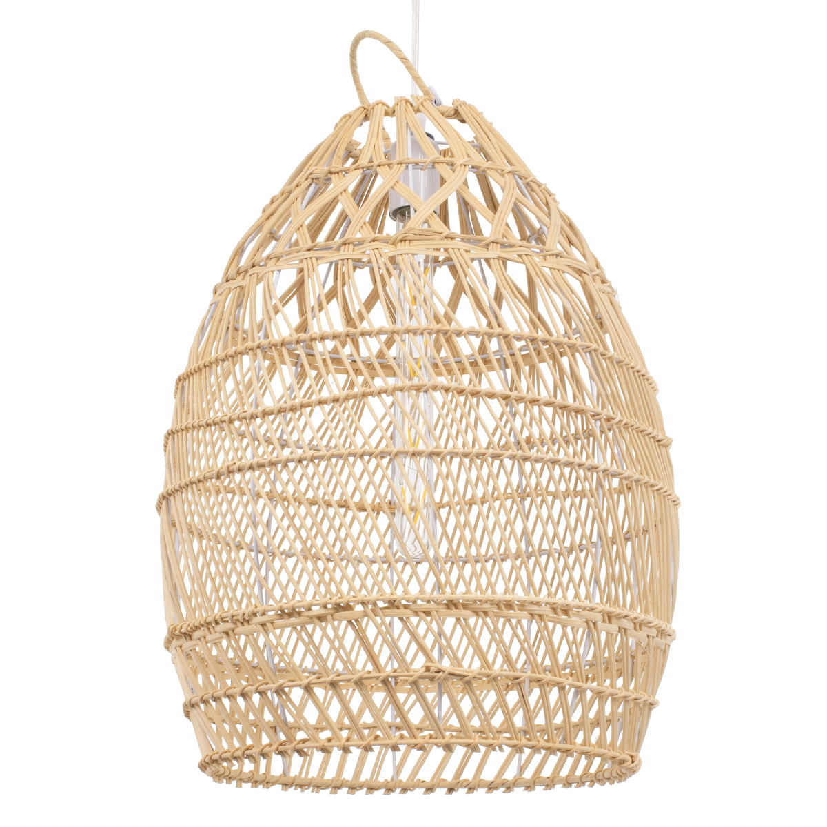 GloboStar® TAHITI 00710 Vintage Κρεμαστό Φωτιστικό Οροφής Μονόφωτο 1 x E27 Μπεζ Ξύλινο Bamboo Φ38 x Y50cm