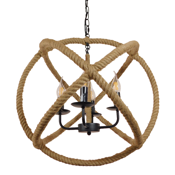GloboStar®-VITRUVIAN-01141-Vintage-Κρεμαστό-Φωτιστικό-Οροφής-Πολύφωτο-4-x-E14-Μαύρο-Μεταλλικό-Πολυέλαιος-με-Μπεζ-Σχοινί-Φ53-x-Y52cm-3