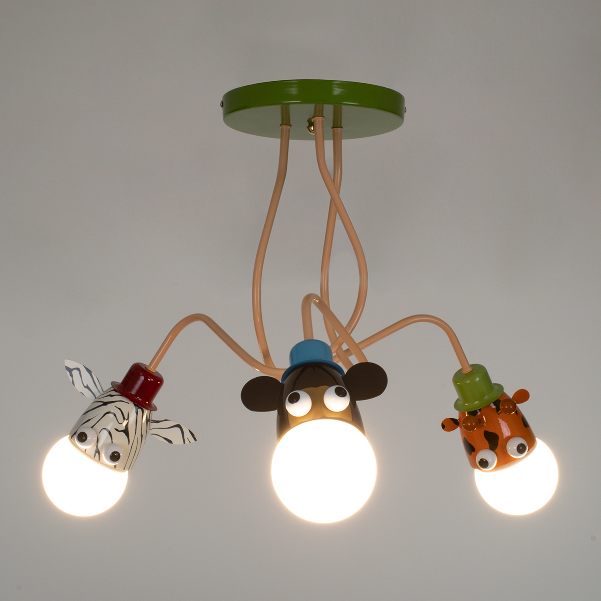 GloboStar®-ZOO-00641-Μοντέρνο-Κρεμαστό-Παιδικό-Φωτιστικό-Οροφής-Τρίφωτο-3-x-E27-Πολύχρωμο-Μεταλλικό-Φ80-x-Υ39cm-2
