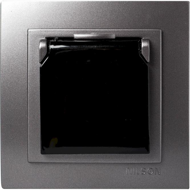 Ανθρακί πρίζα σούκο με προστασία και καπάκι