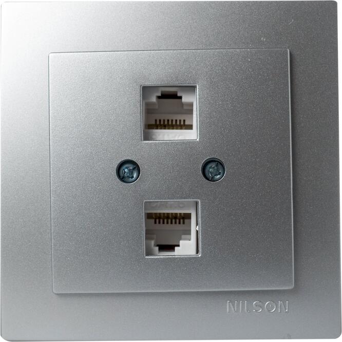 Ασημί πρίζα δικτύου CAT6  διπλή