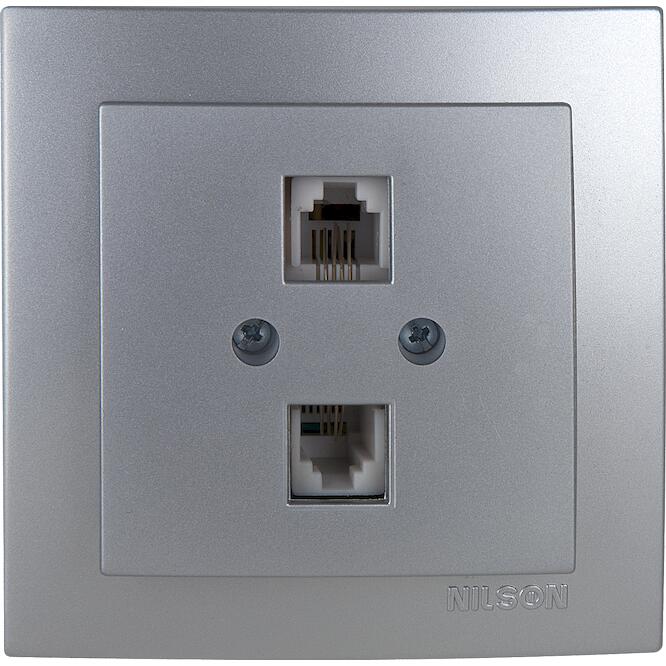 Ασημί πρίζα τηλεφώνου διπλή