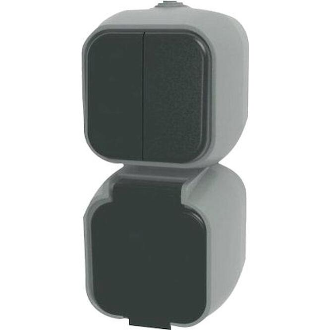 Διακόπτης A-R με πρίζα σούκο εξωτερικός γκρι IP54