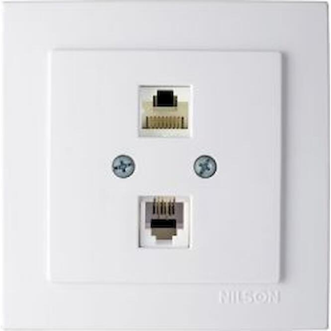 Λευκή πρίζα δικτύου RJ45-CAT6-RJ11