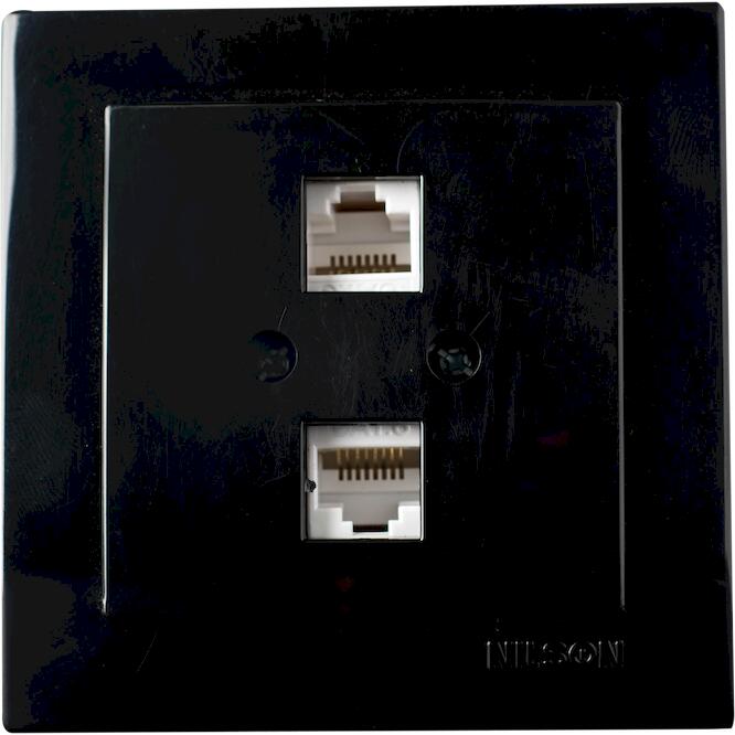 Μαύρη πρίζα δικτύου CAT6  διπλή