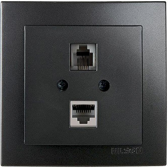 Μαύρη πρίζα δικτύου RJ45-CAT6-RJ11